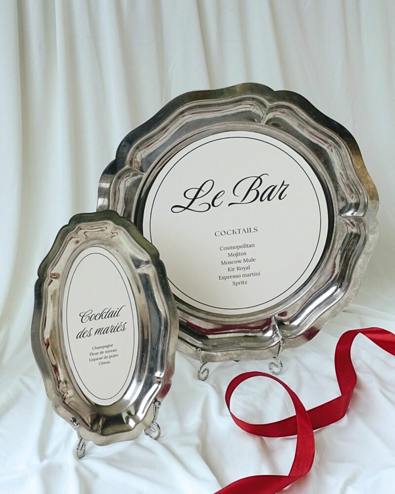 Signalétique plat vintage inox pour mariage